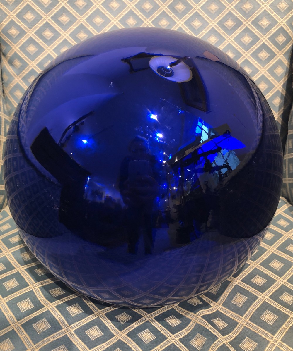 Large Antique Victorian Mirrored Blue Glass Witches Ball View V