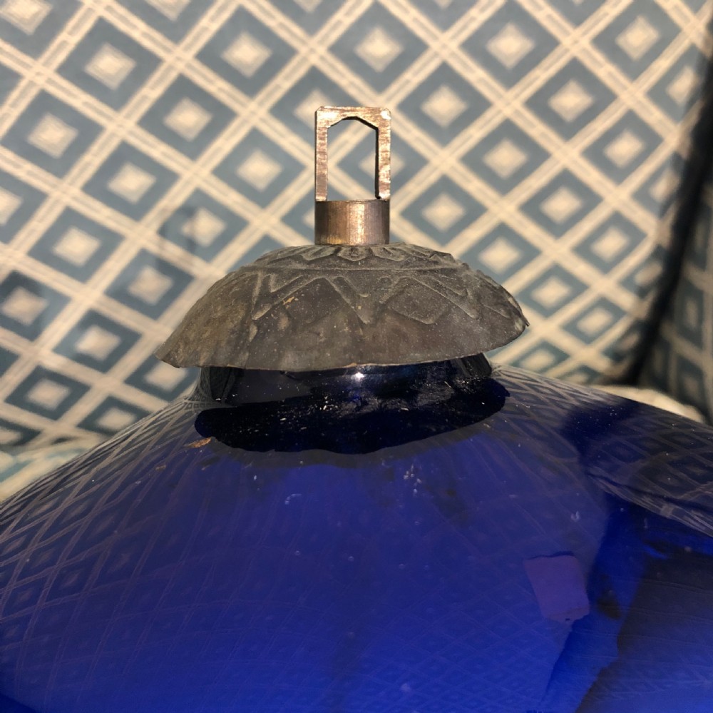 Large Antique Victorian Mirrored Blue Glass Witches Ball View VII