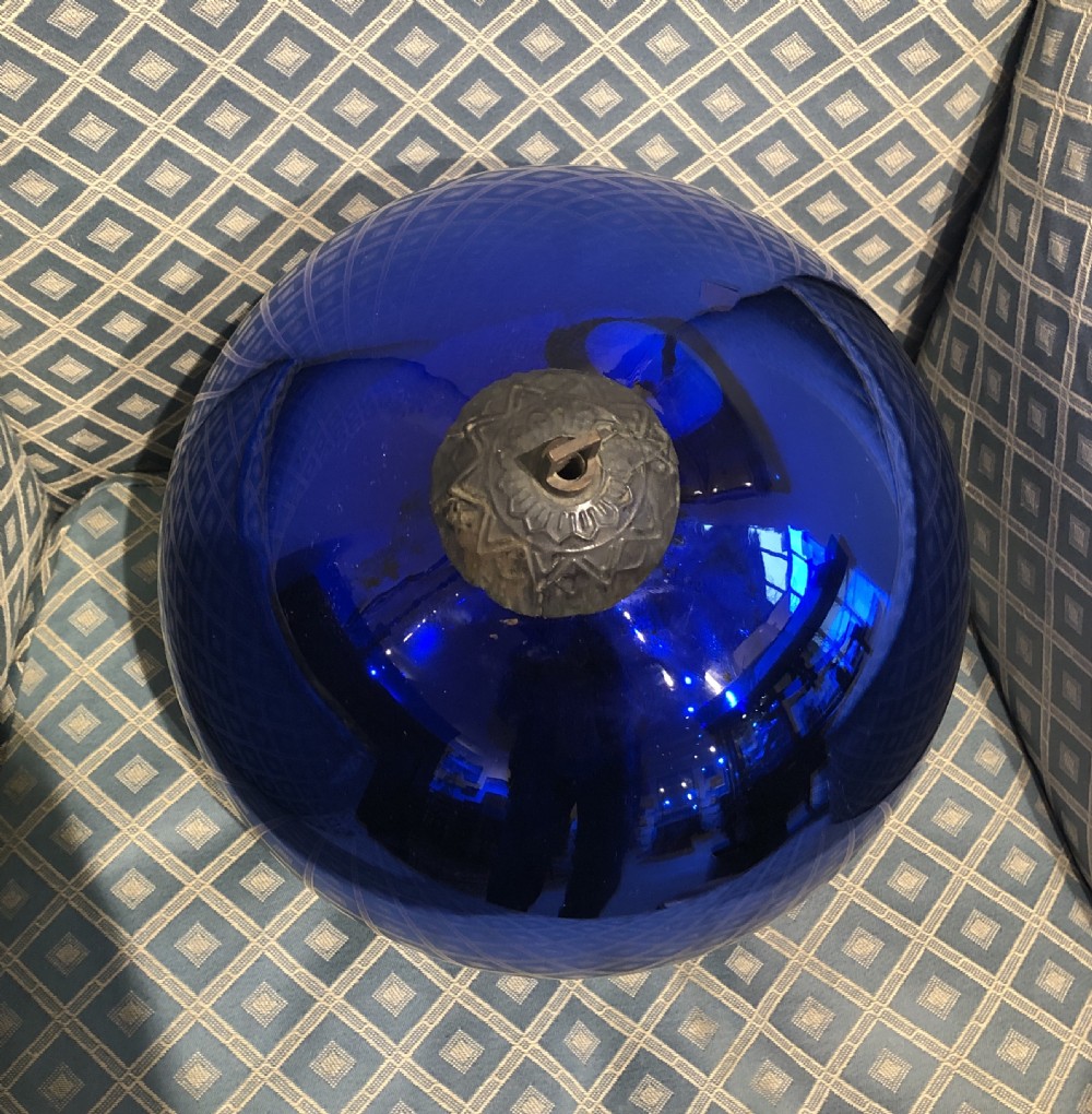 Large Antique Victorian Mirrored Blue Glass Witches Ball View VIII