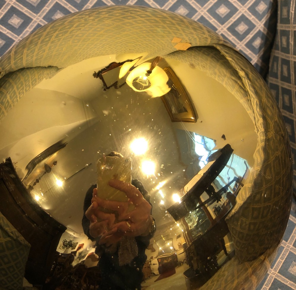 Large Antique Victorian Mirrored Gold Glass Witches Ball View IV