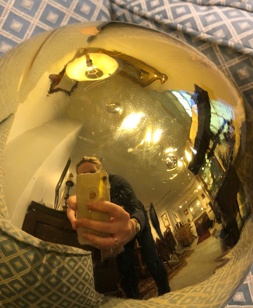 Large Antique Victorian Mirrored Gold Glass Witches Ball View V