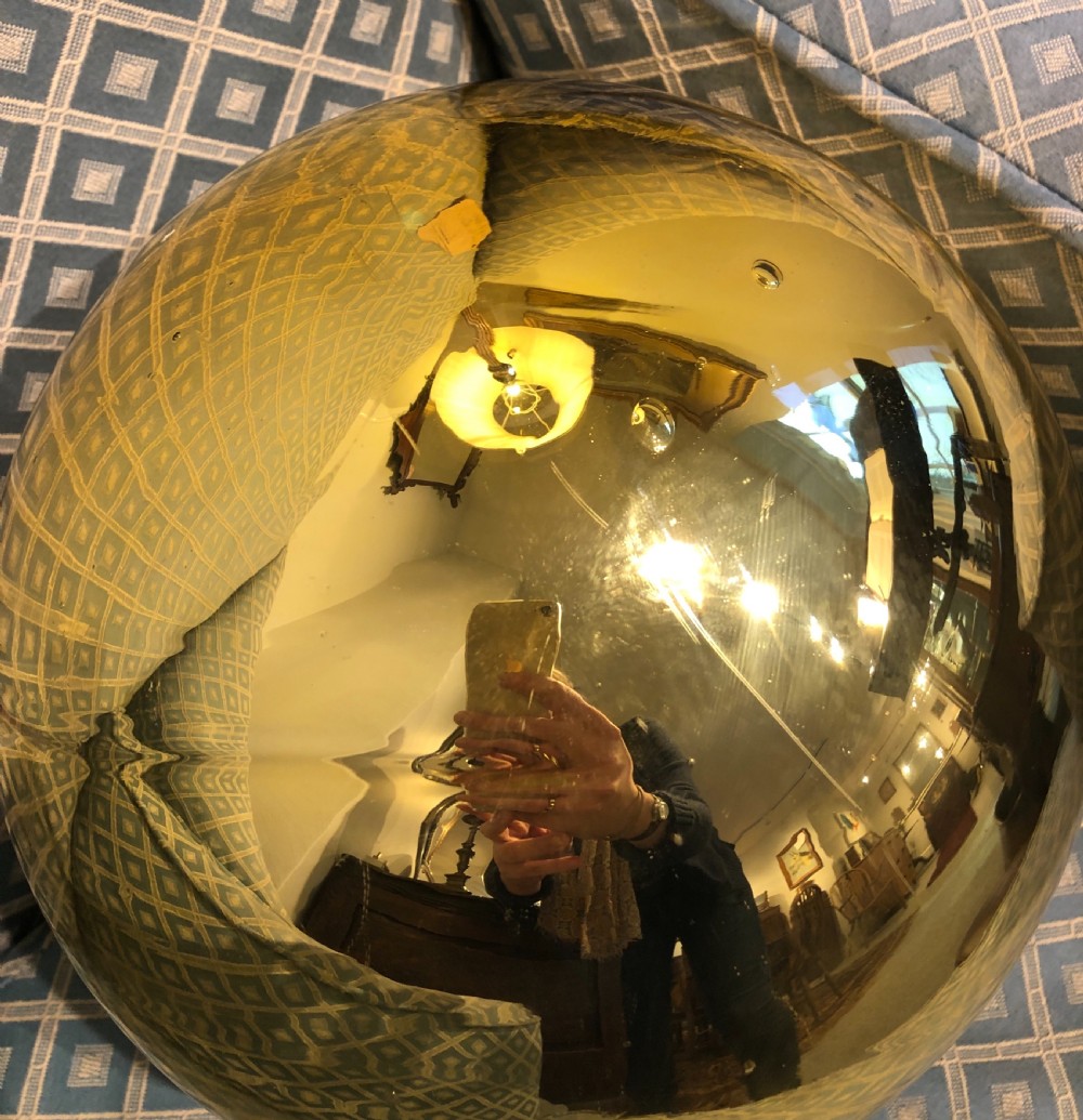 Large Antique Victorian Mirrored Gold Glass Witches Ball View VIII