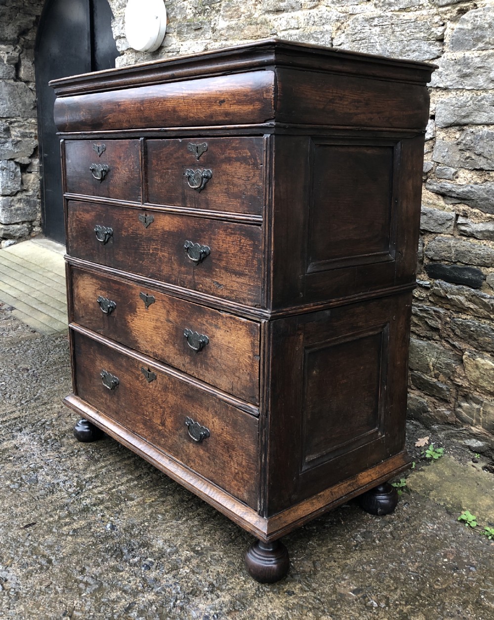 Antique 18th Century Two Part Oak Chest of Drawers View III