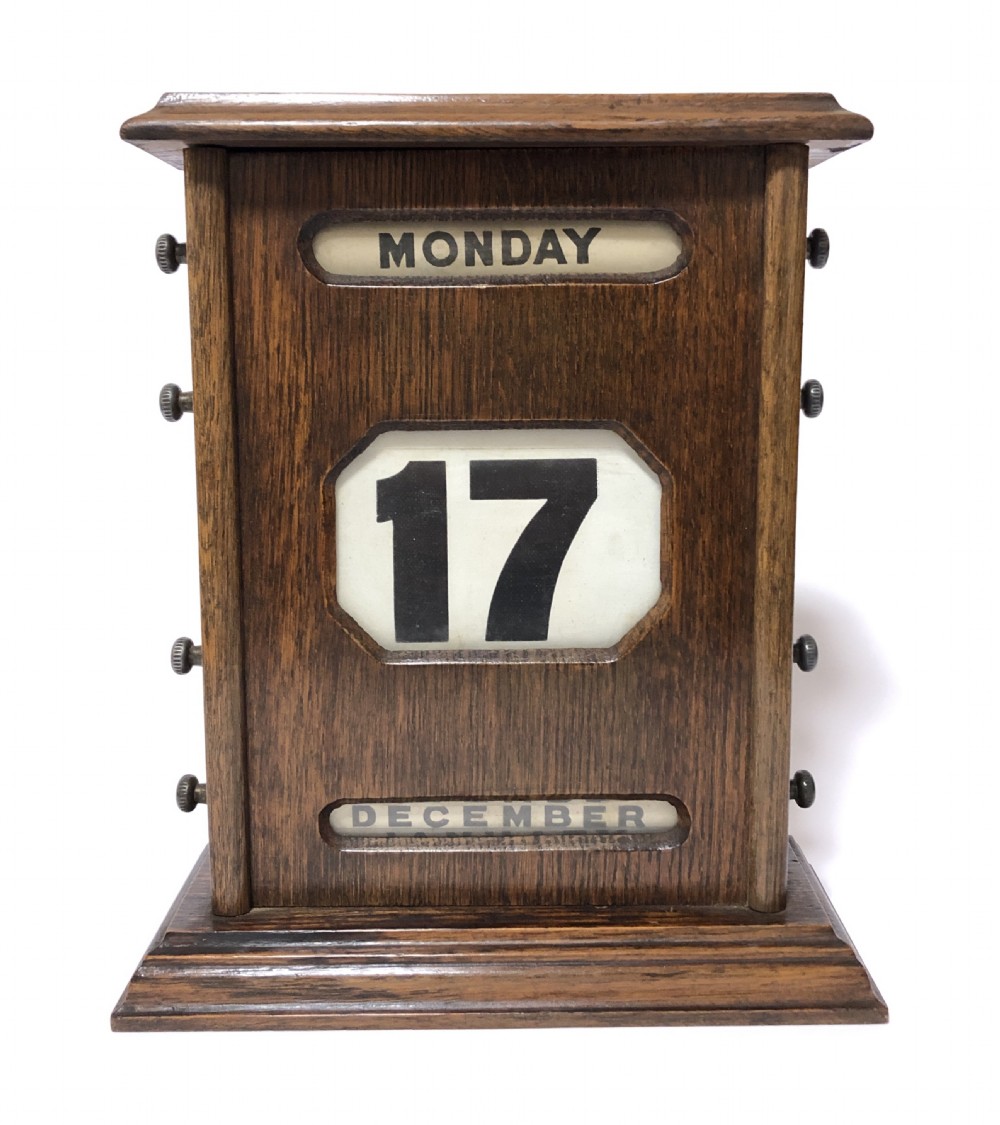 Large Antique Oak Perpetual Desk Calendar 