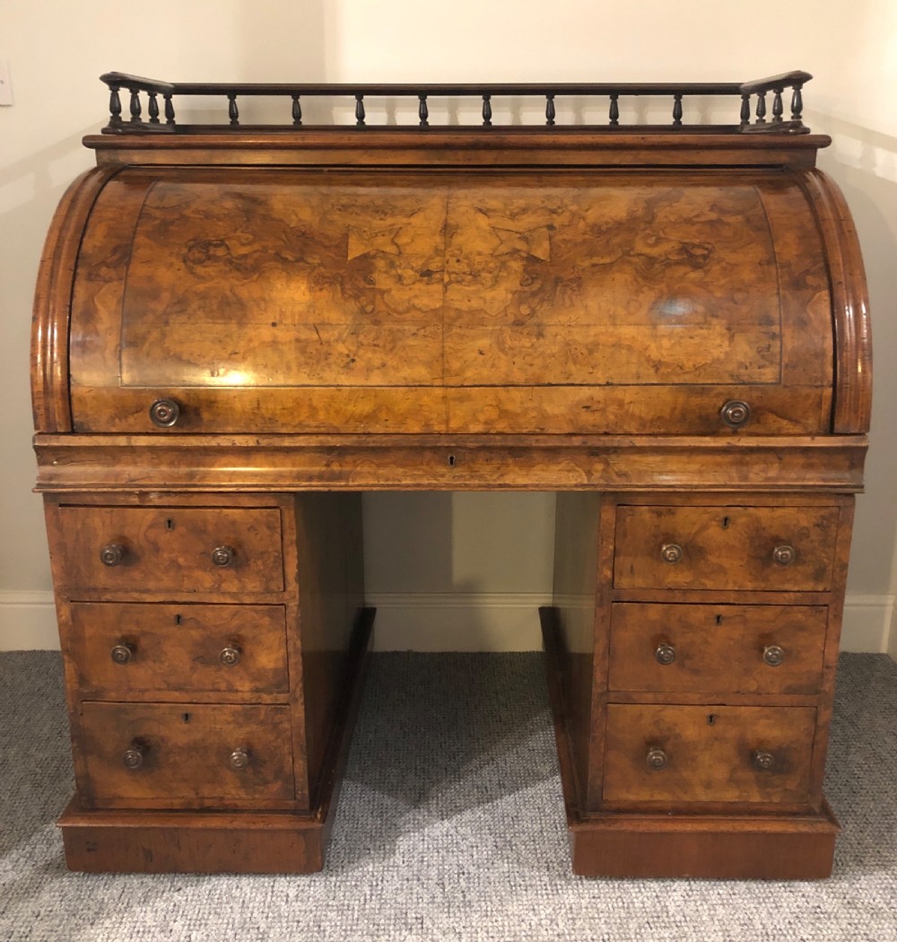 Antique Victorian Burr Walnut Roll Top Desk