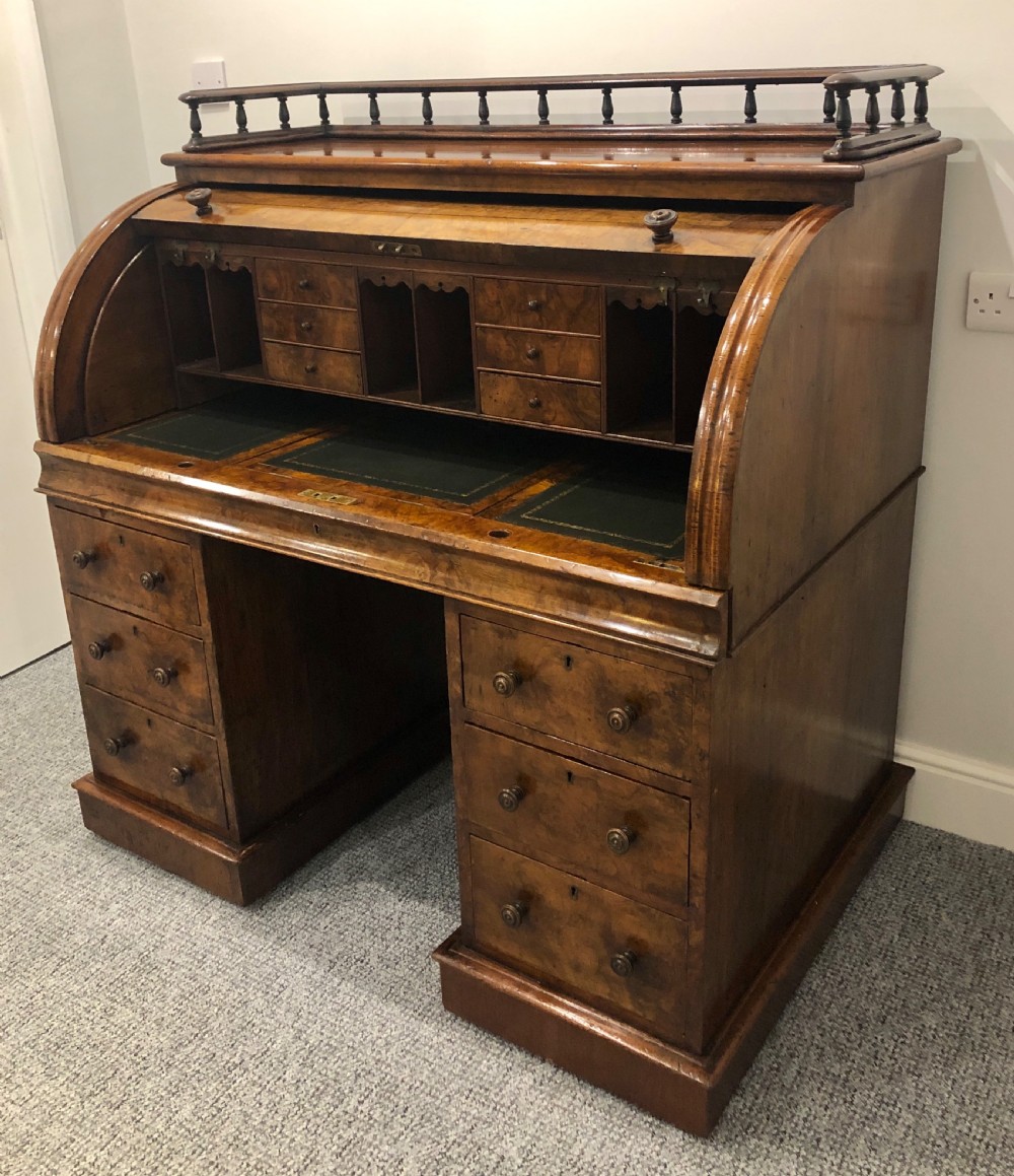 Antique Victorian Burr Walnut Roll Top Desk View III