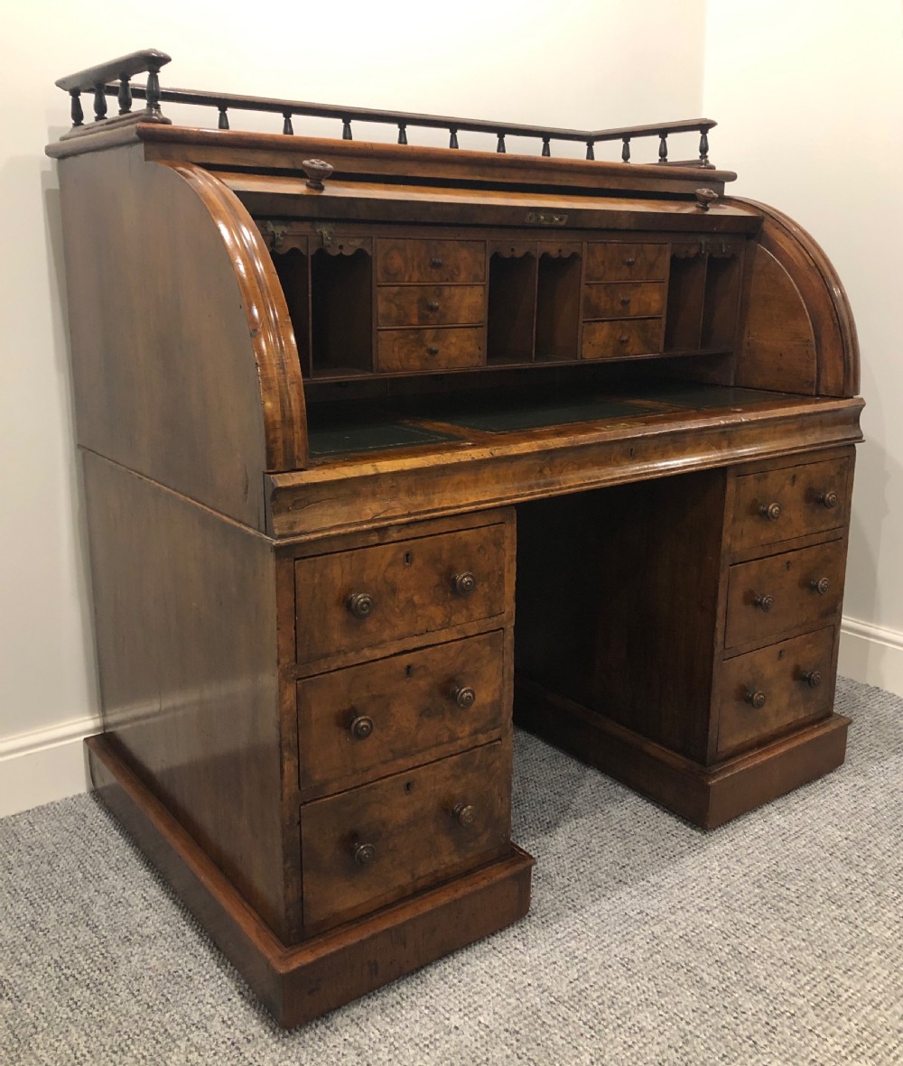 Antique Victorian Burr Walnut Roll Top Desk View IV