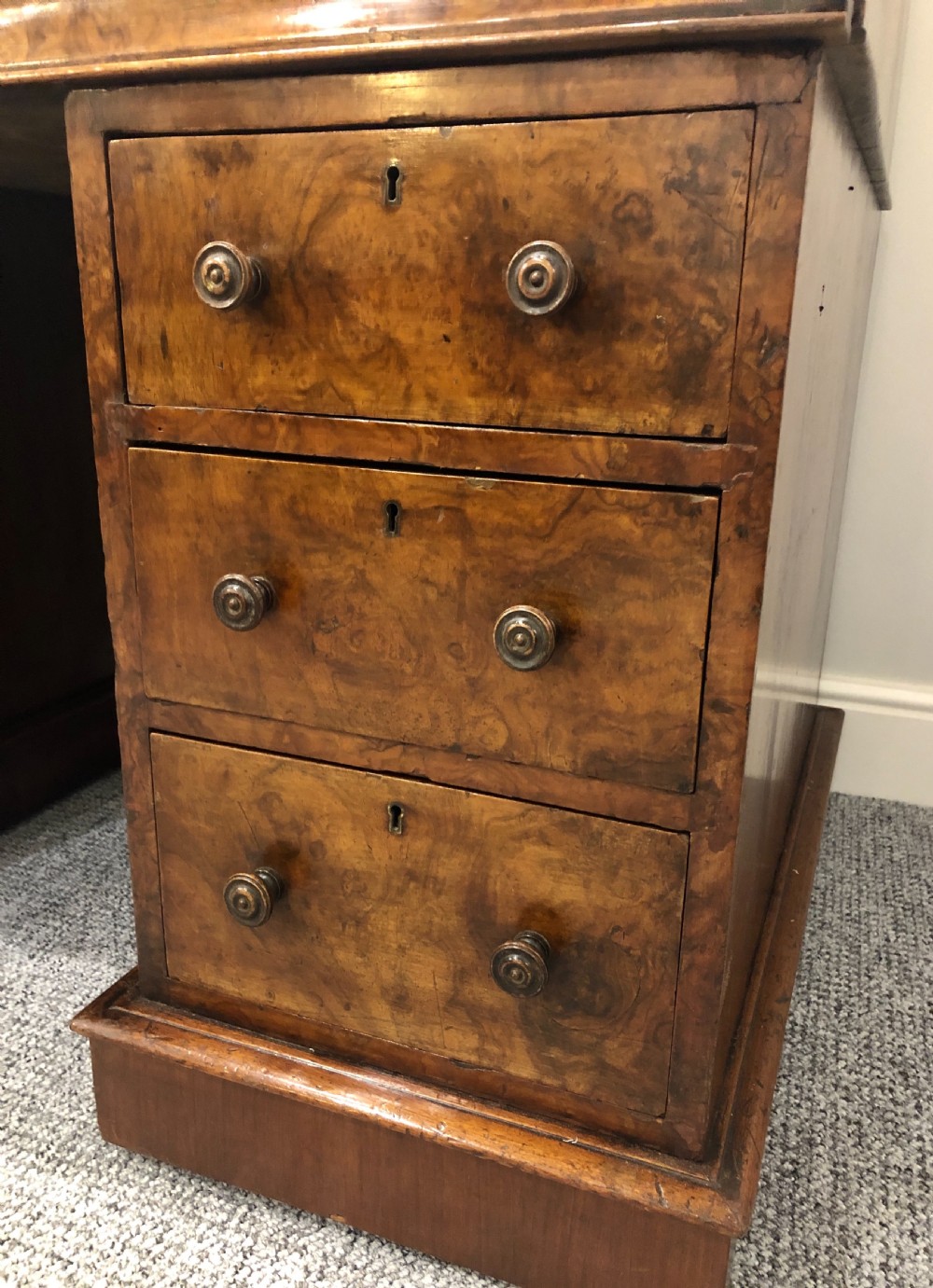 Antique Victorian Burr Walnut Roll Top Desk View VIII