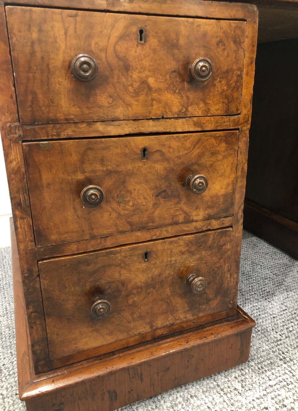 Antique Victorian Burr Walnut Roll Top Desk View IX