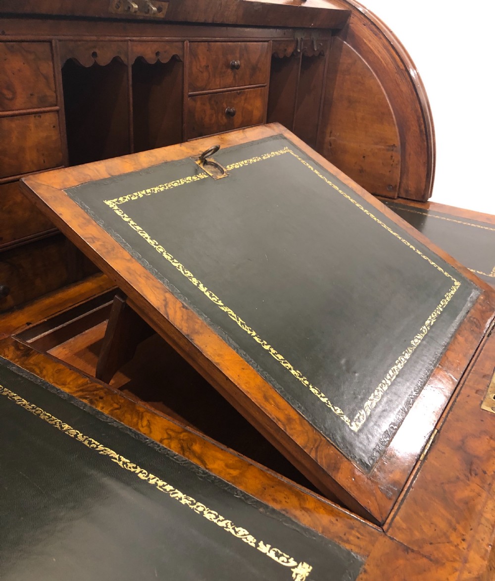 Antique Victorian Burr Walnut Roll Top Desk View XIV