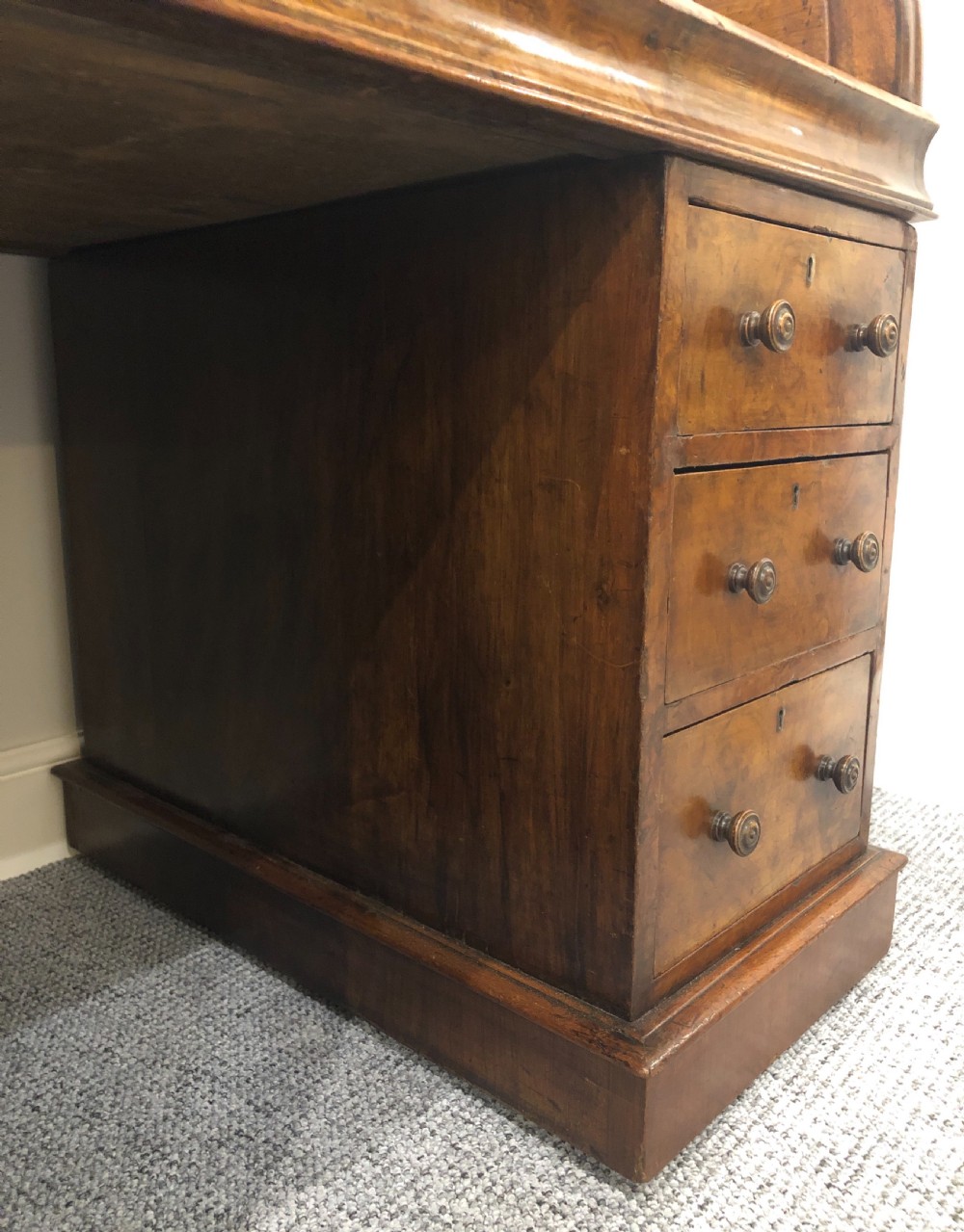 Antique Victorian Burr Walnut Roll Top Desk View XIX