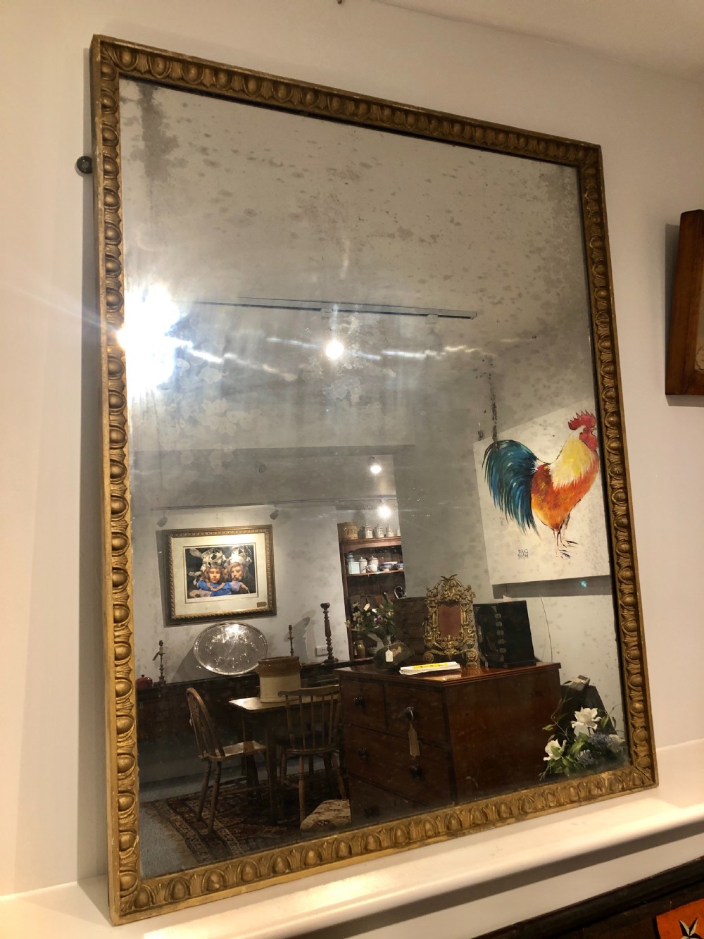 Large Antique Regency Gilded Wall Mirror with Original Glass View II
