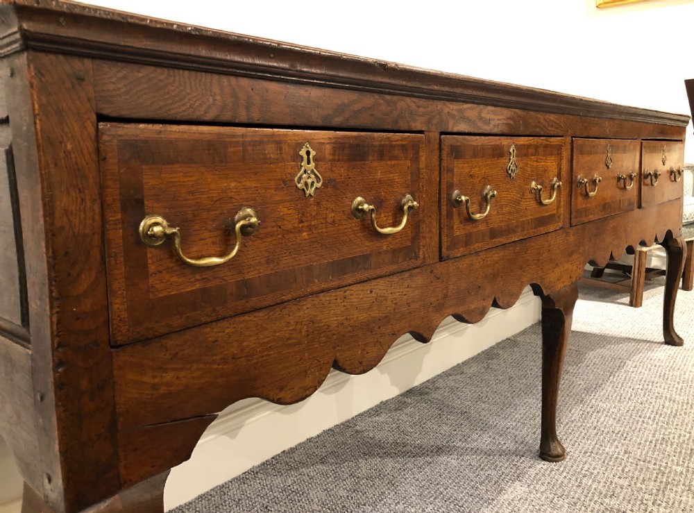 Large Antique Georgian Four Drawer Oak Dresser Base View VI
