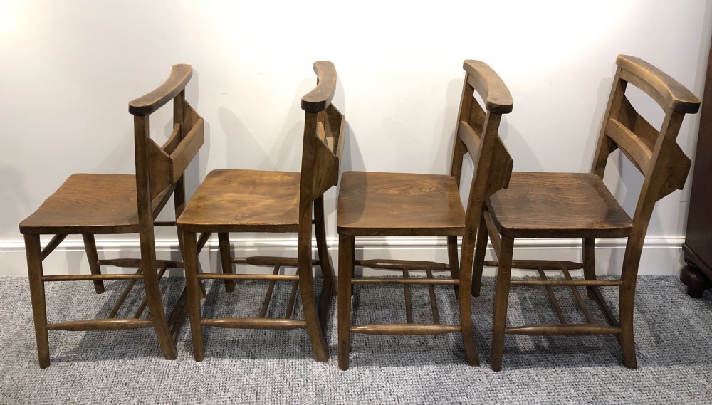 Set of 4 Antique Church Chapel Chairs View III