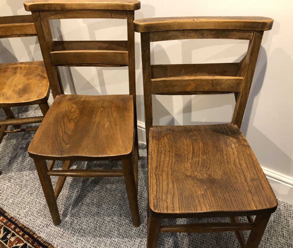 Set of 4 Antique Church Chapel Chairs View X