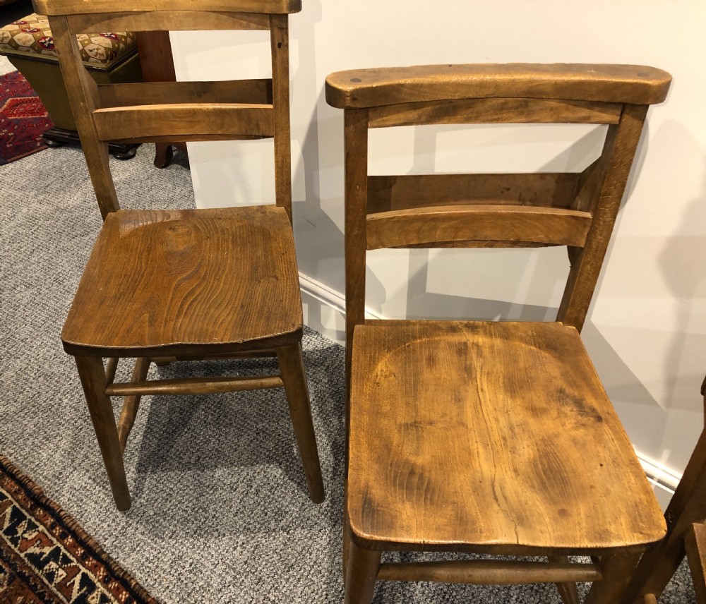 Set of 4 Antique Church Chapel Chairs View XII