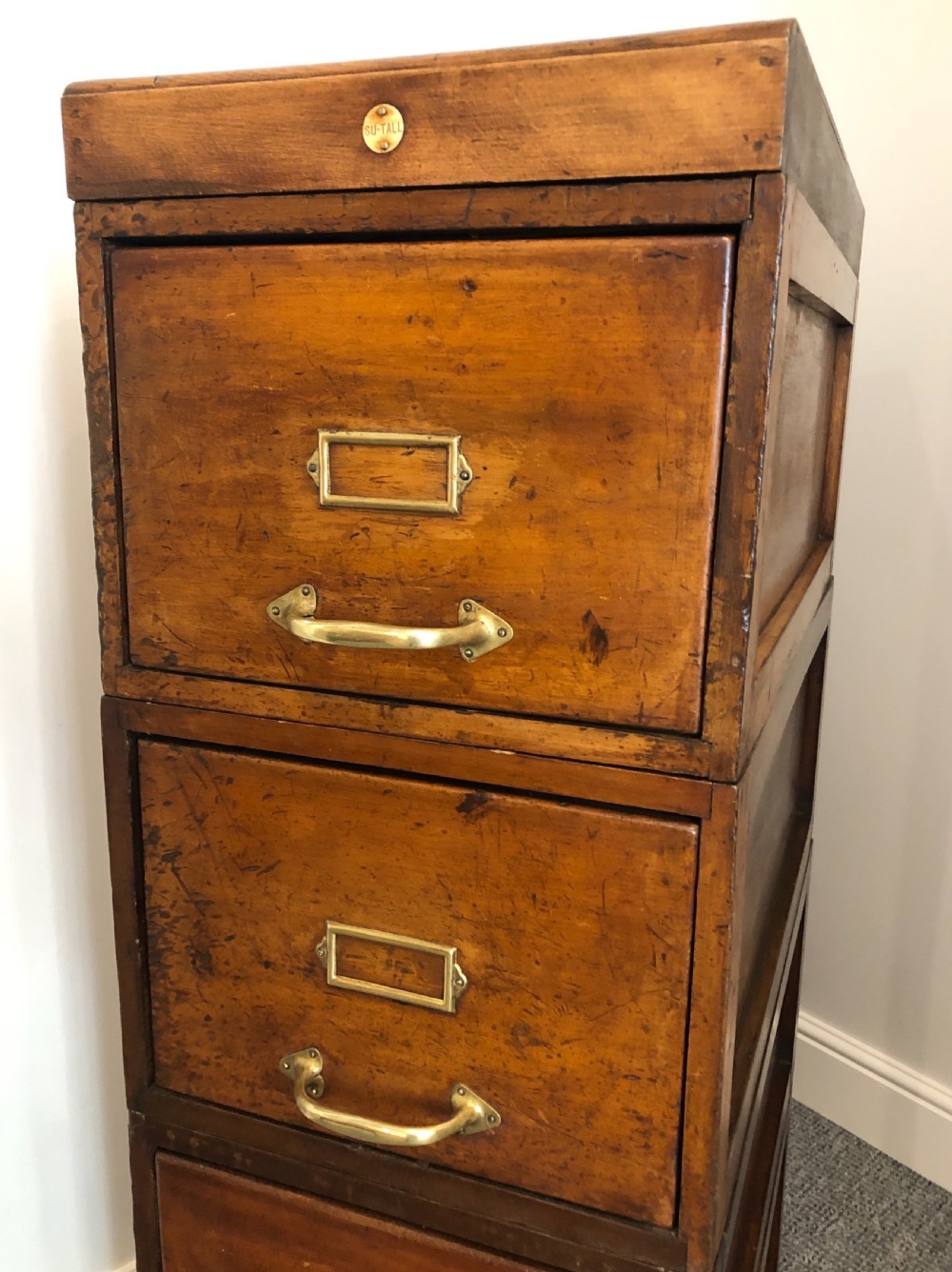 Antique Vintage Stacking Wooden Filing Cabinet Drawers View IV
