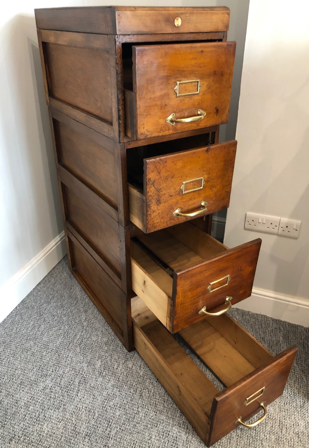 Antique Vintage Stacking Wooden Filing Cabinet Drawers View XII