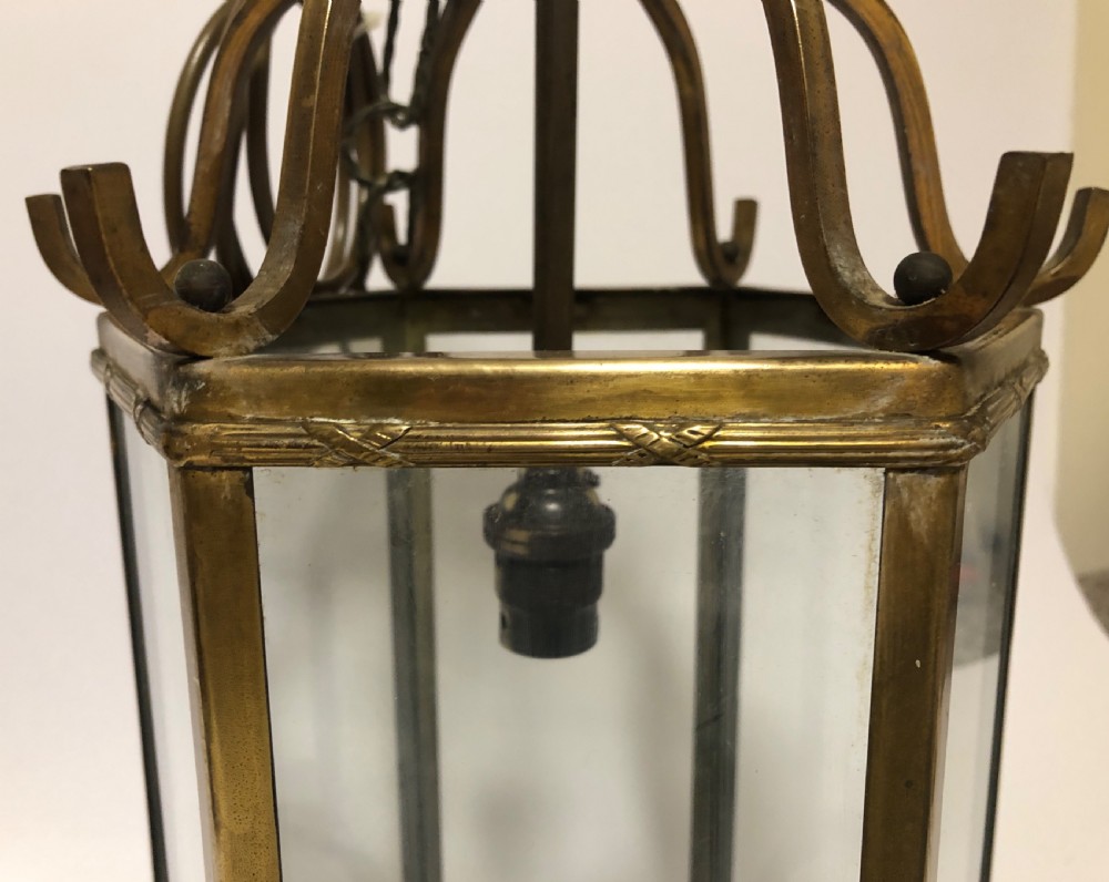 Antique Brass Framed Hexagonal Glass Lantern View III