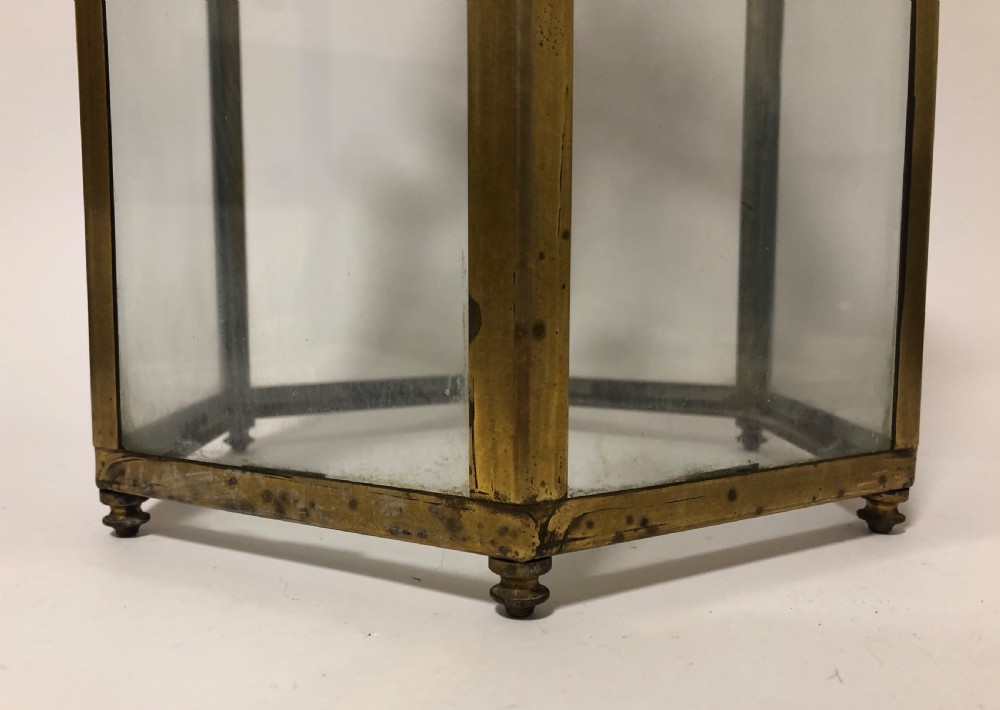 Antique Brass Framed Hexagonal Glass Lantern View V