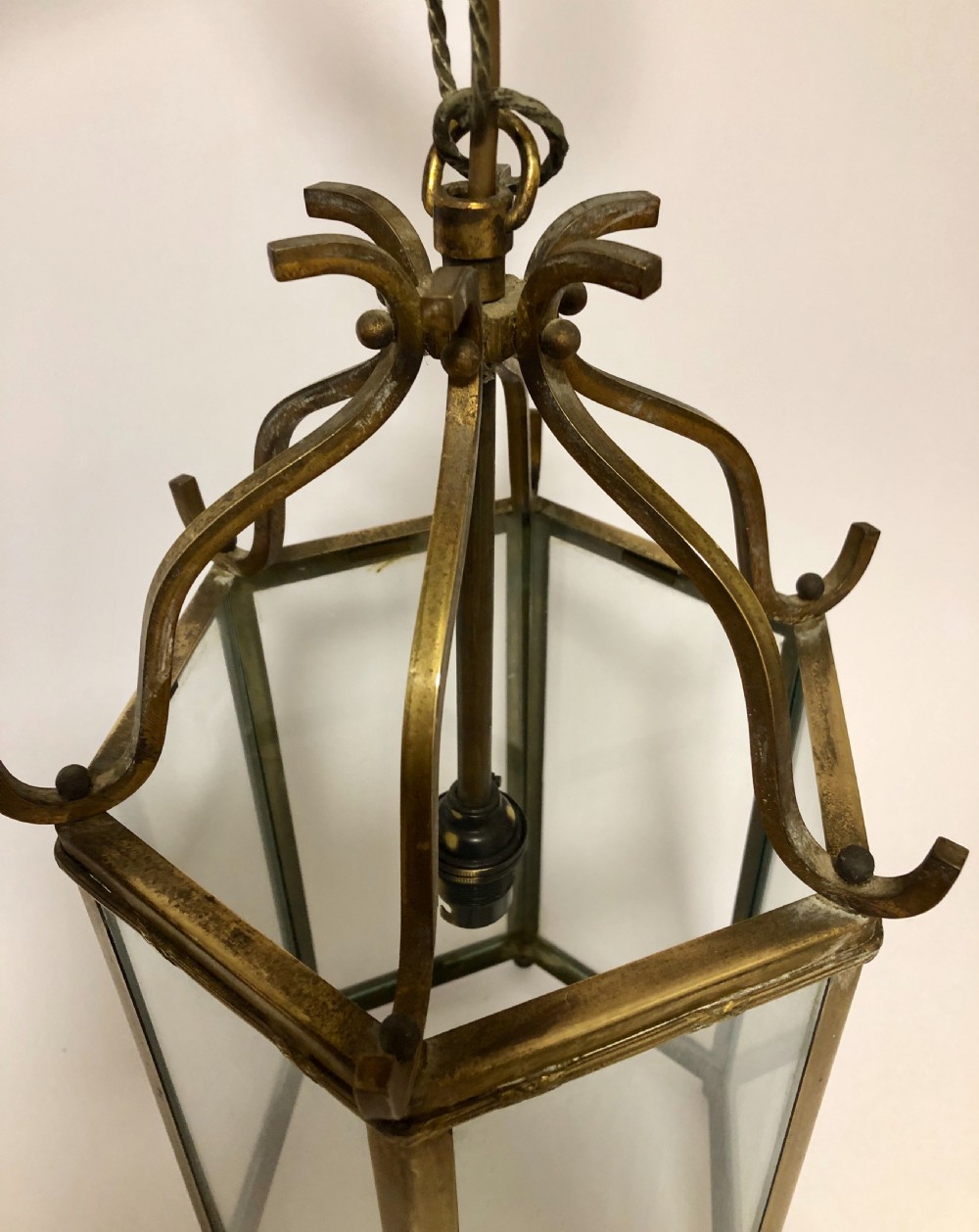 Antique Brass Framed Hexagonal Glass Lantern View VII