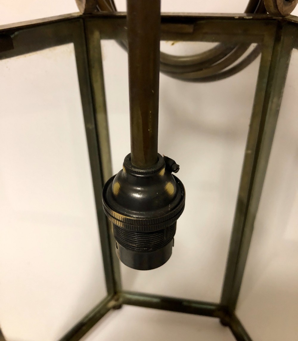 Antique Brass Framed Hexagonal Glass Lantern View IX