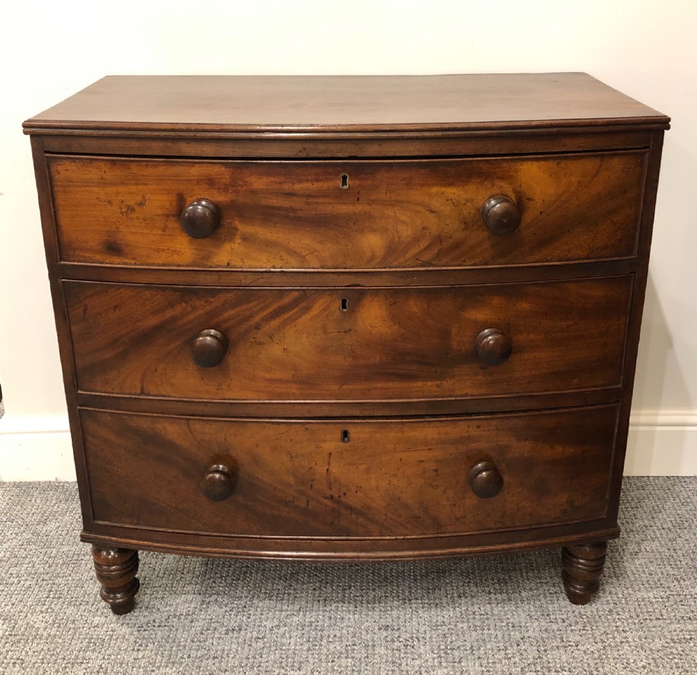 Small Georgian Flame Mahogany Bow Front Chest of Drawers