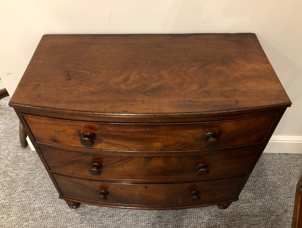 Small Georgian Flame Mahogany Bow Front Chest of Drawers View III