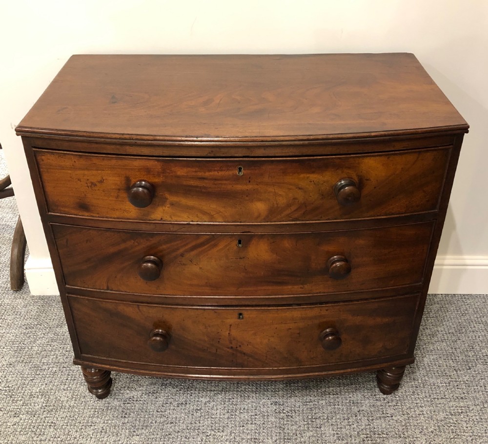 Small Georgian Flame Mahogany Bow Front Chest of Drawers View IV