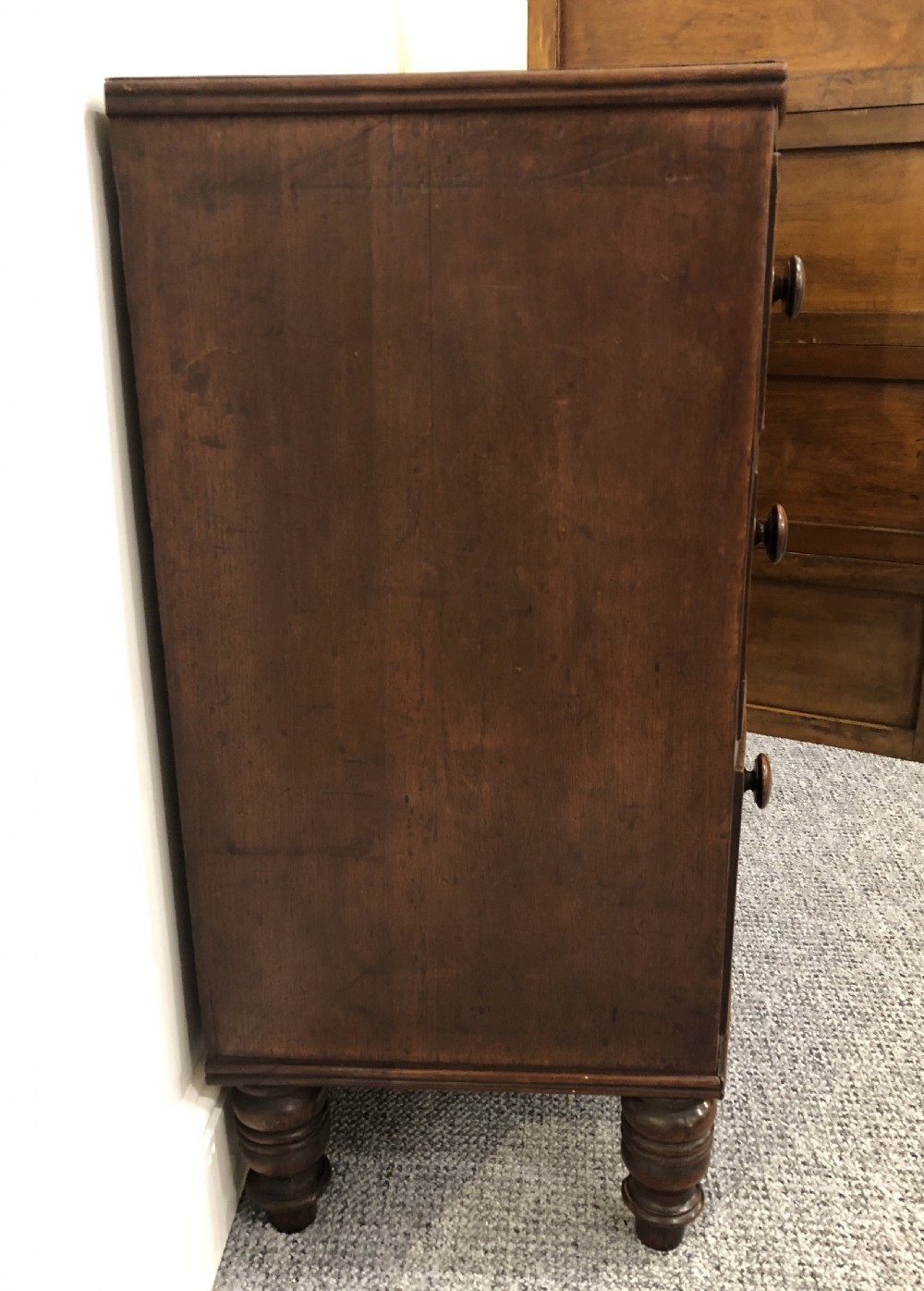 Small Georgian Flame Mahogany Bow Front Chest of Drawers View V