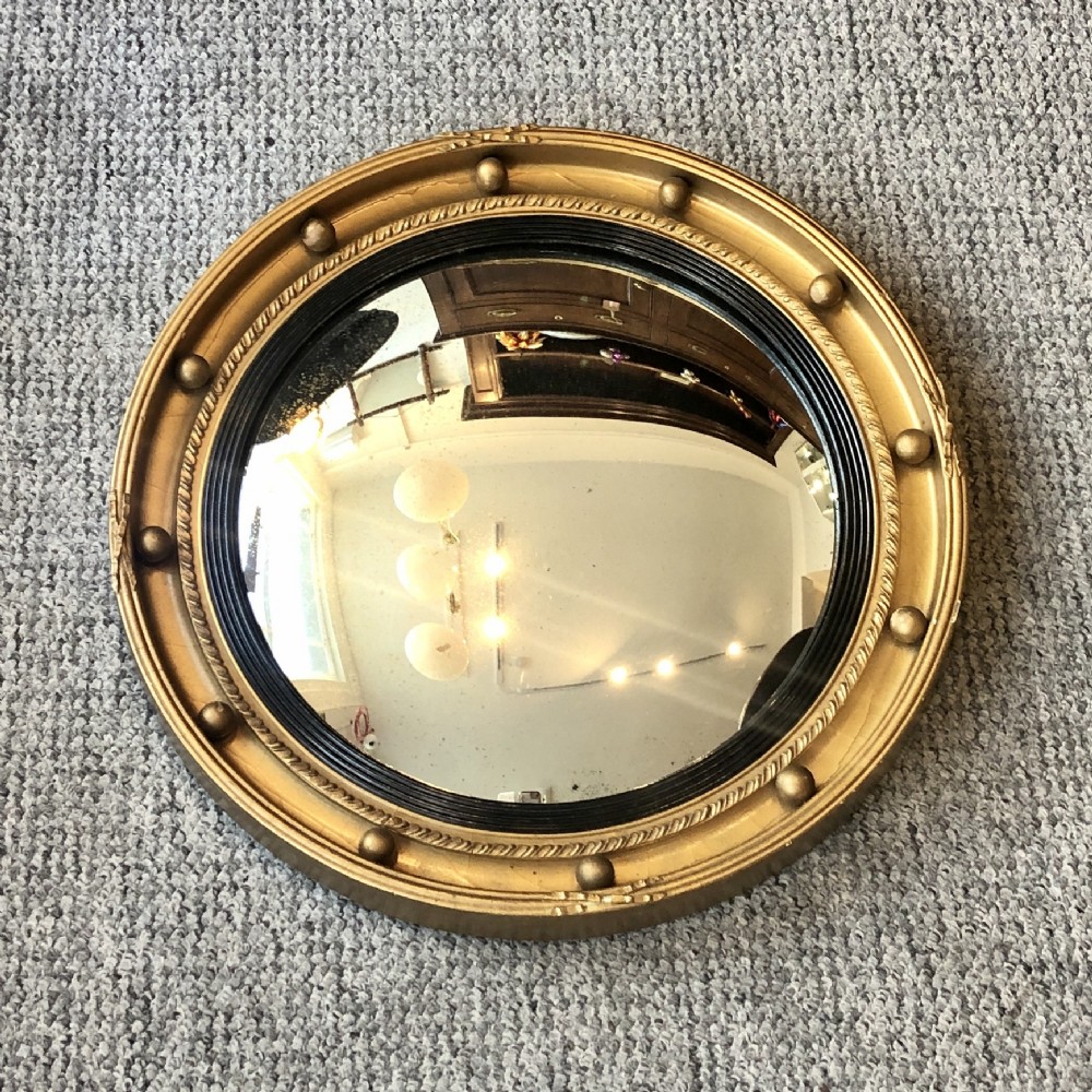 Antique Regency Style Gilt Convex Wall Mirror