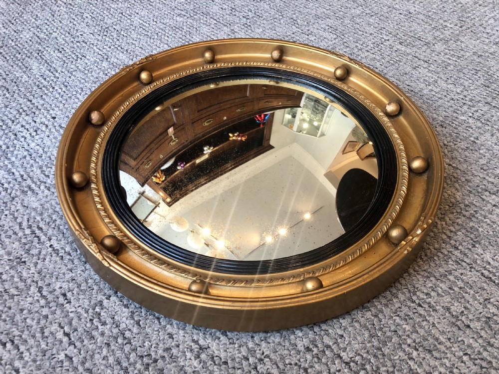 Antique Regency Style Gilt Convex Wall Mirror View II