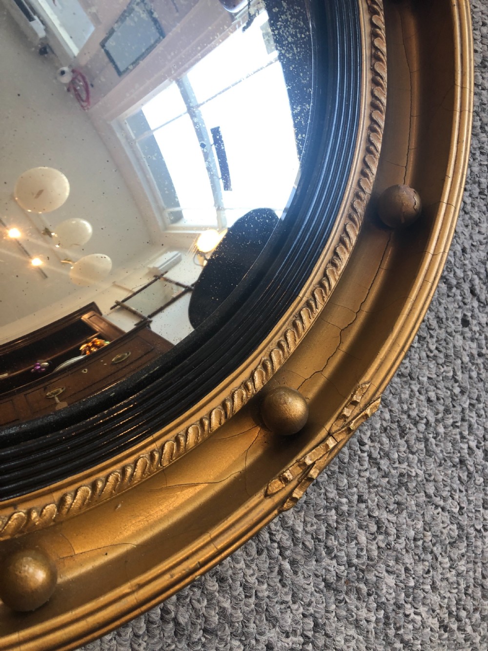 Antique Regency Style Gilt Convex Wall Mirror View III