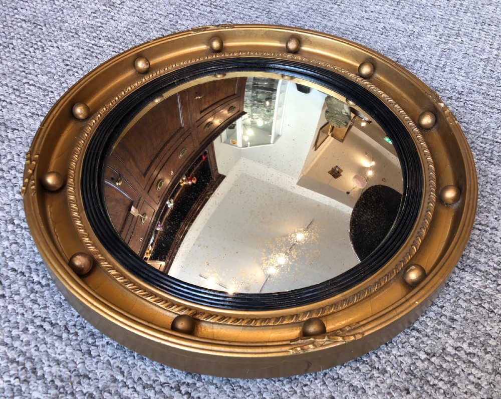 Antique Regency Style Gilt Convex Wall Mirror View IV