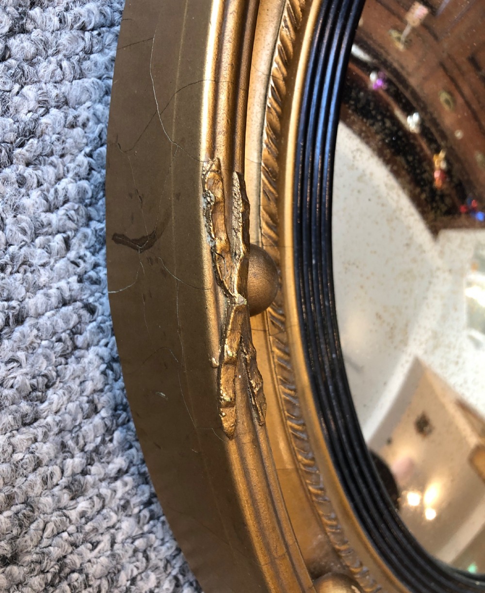 Antique Regency Style Gilt Convex Wall Mirror View VII