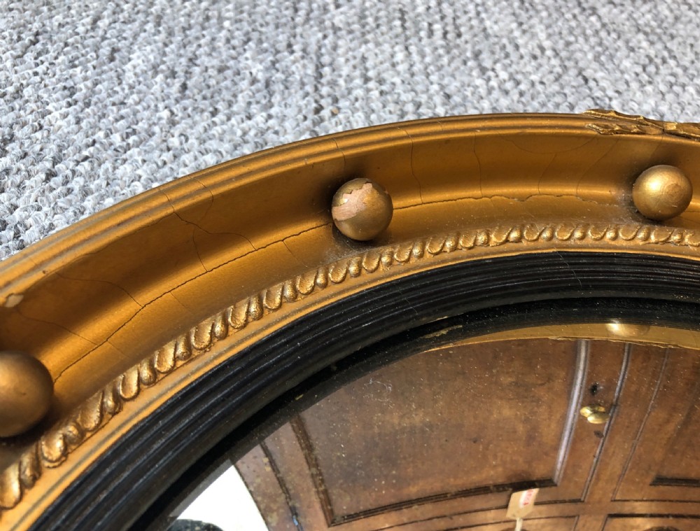 Antique Regency Style Gilt Convex Wall Mirror View VIII