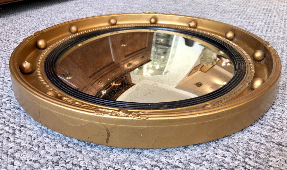 Antique Regency Style Gilt Convex Wall Mirror View IX