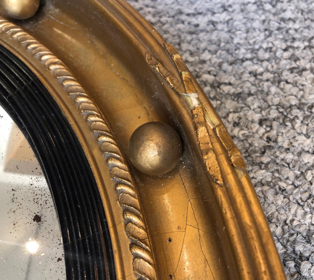 Antique Regency Style Gilt Convex Wall Mirror View X