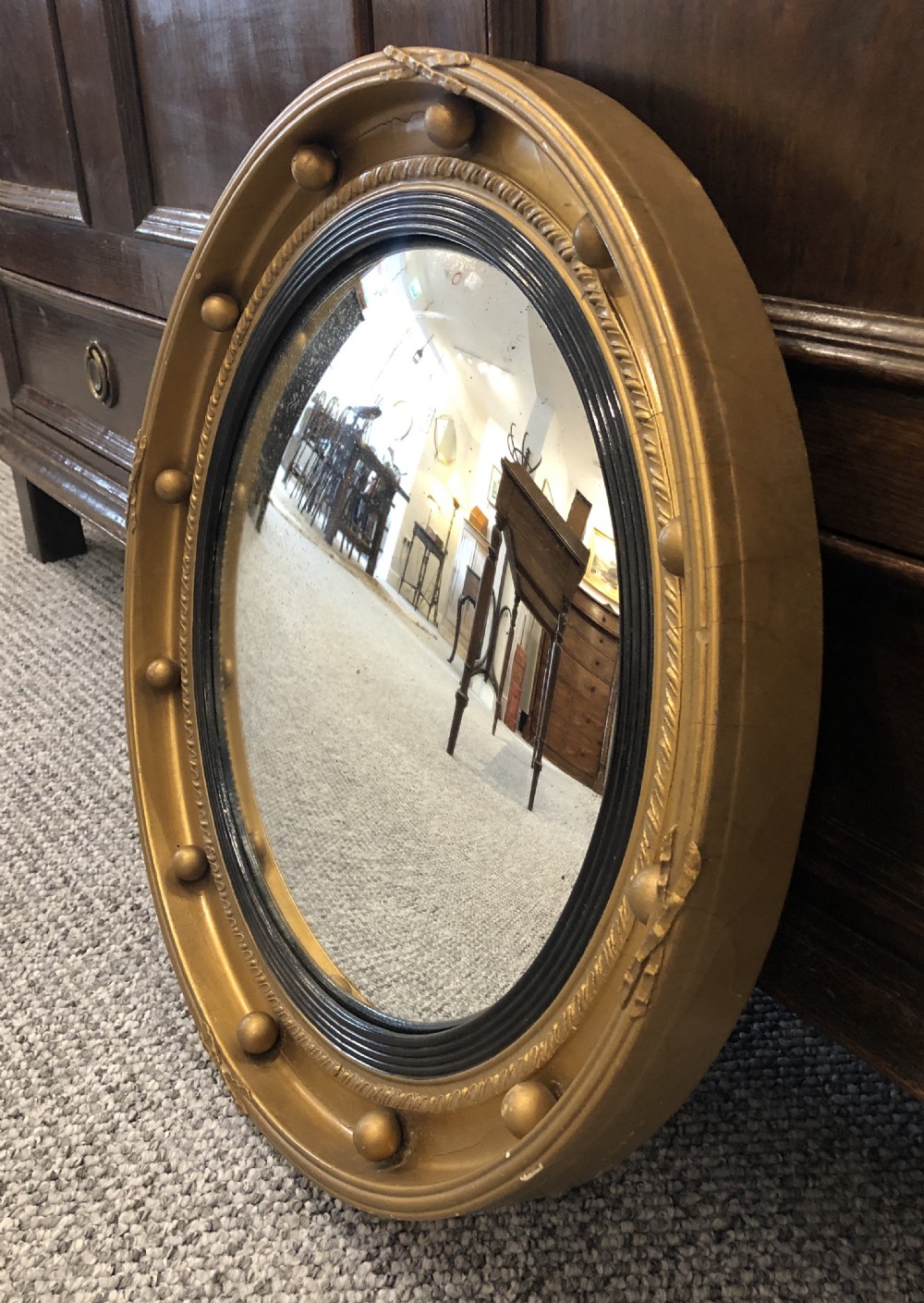 Antique Regency Style Gilt Convex Wall Mirror View XIII