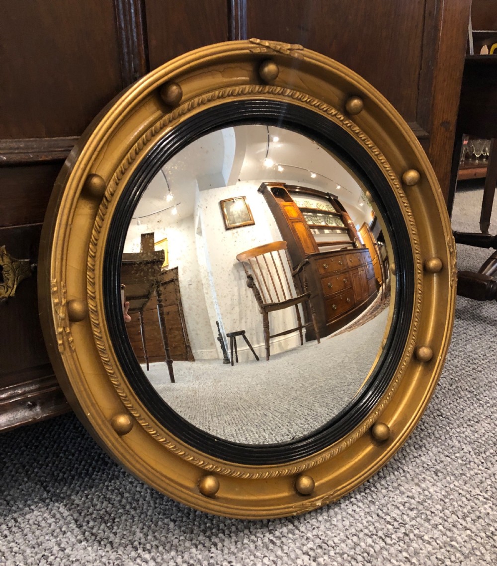 Antique Regency Style Gilt Convex Wall Mirror View XIV