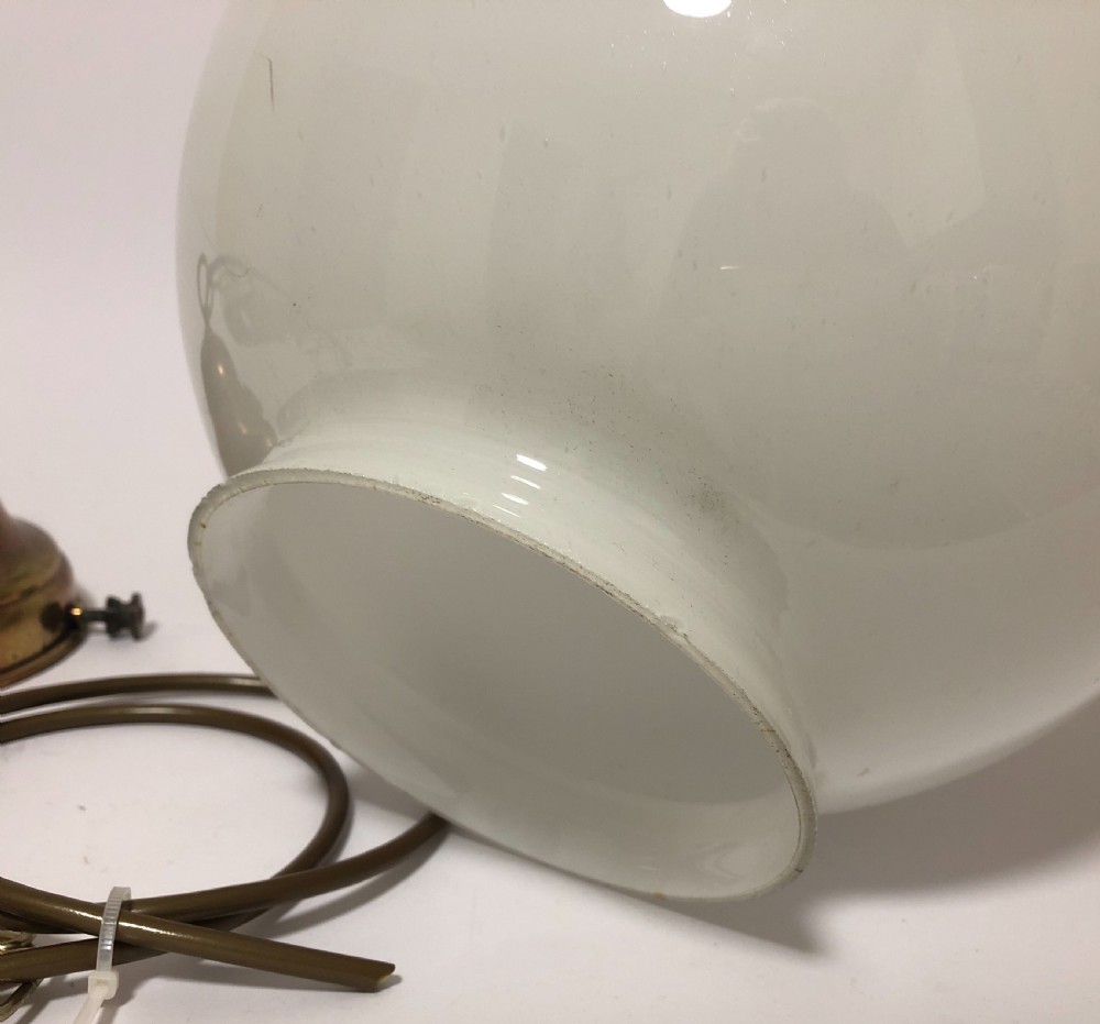 Antique Opaline Glass Globe Pendant Light with Copper Gallery View VII