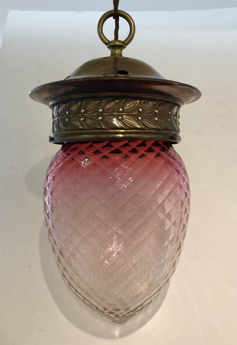 Antique Victorian Cranberry Glass Hall Lantern 