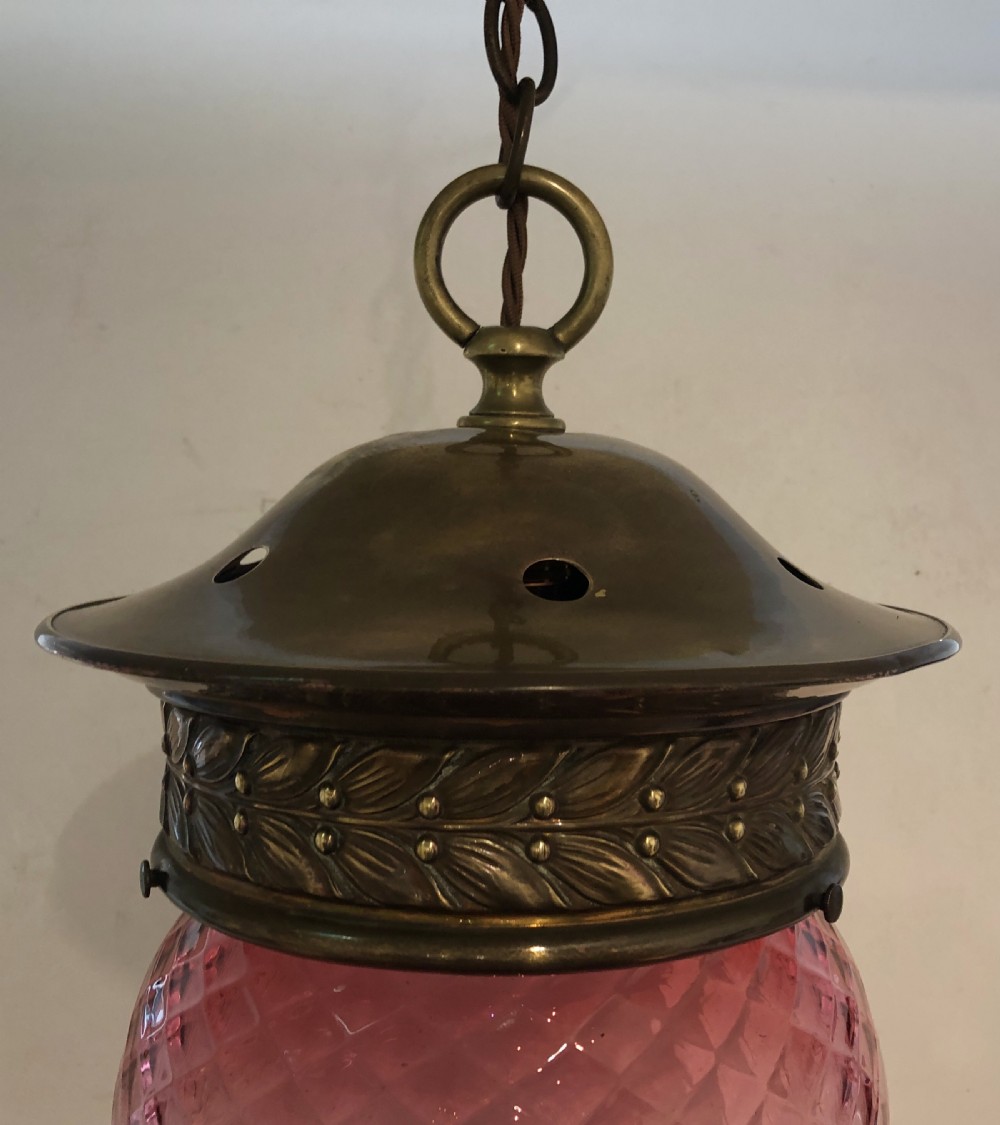 Antique Victorian Cranberry Glass Hall Lantern  View II