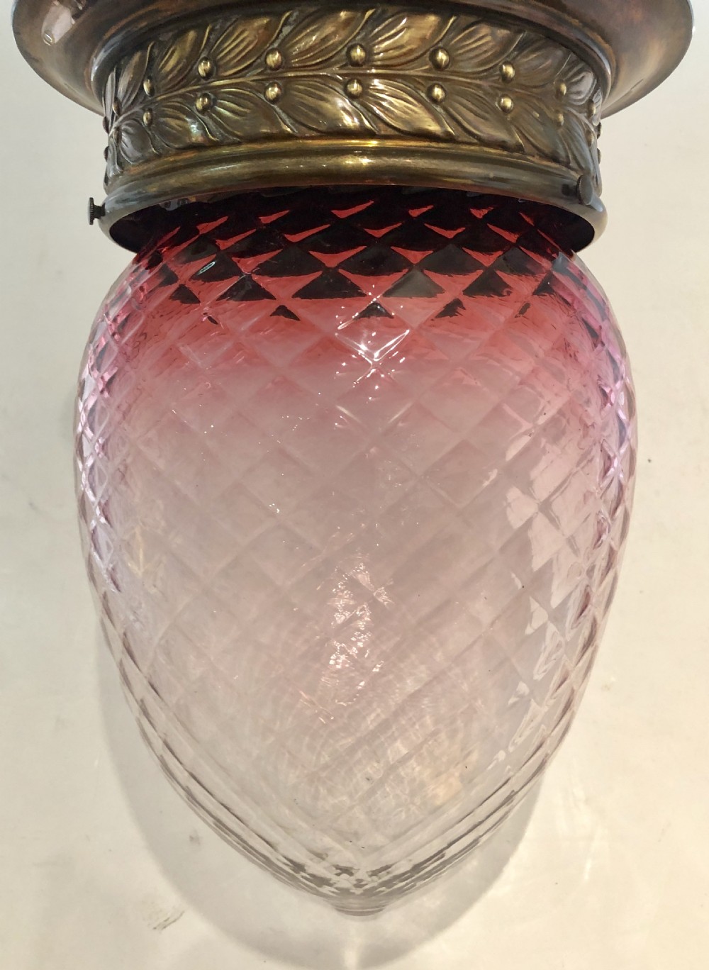 Antique Victorian Cranberry Glass Hall Lantern  View III