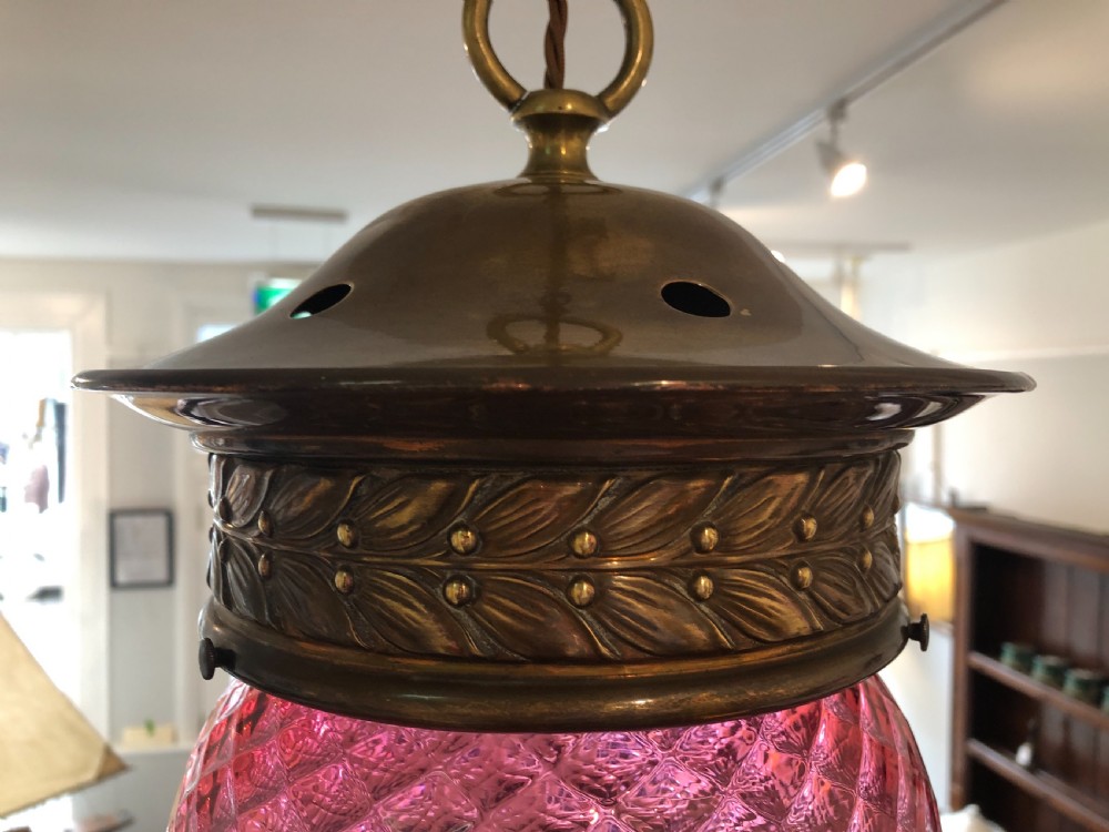 Antique Victorian Cranberry Glass Hall Lantern  View VII