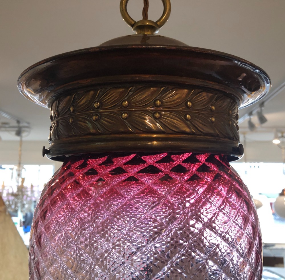 Antique Victorian Cranberry Glass Hall Lantern  View IX