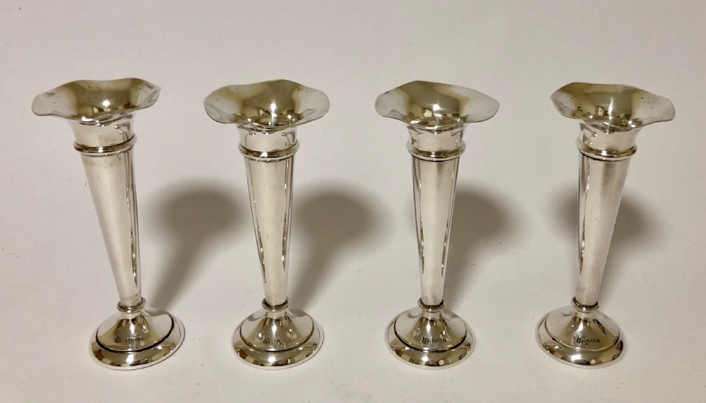Set of 4 Antique Solid Sterling Silver Trumpet Posy Vases View II