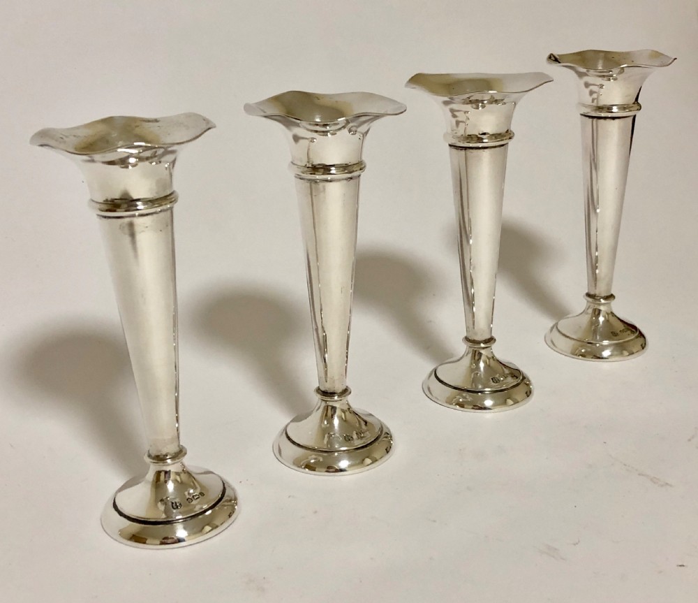 Set of 4 Antique Solid Sterling Silver Trumpet Posy Vases View IV