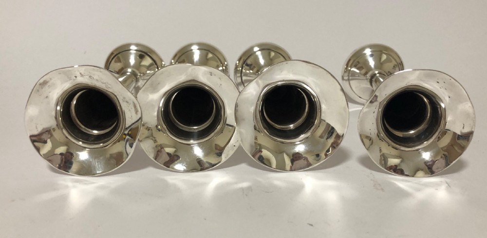 Set of 4 Antique Solid Sterling Silver Trumpet Posy Vases View V