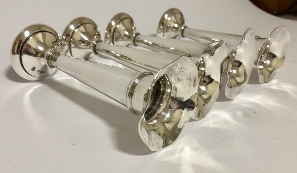 Set of 4 Antique Solid Sterling Silver Trumpet Posy Vases View VI